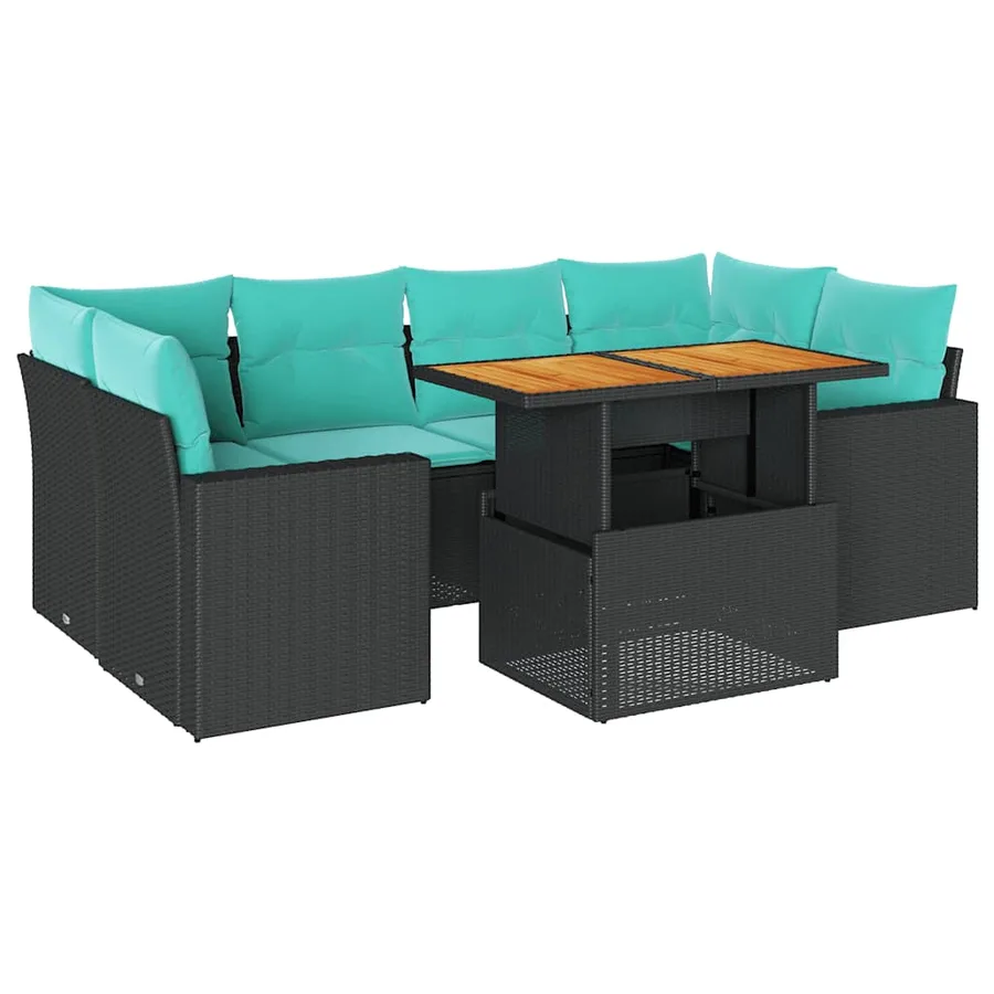 Salon de jardin 7 pcs avec coussins noir résine tressée 55 x 62 x 69 cm - 68,2 kg - 2