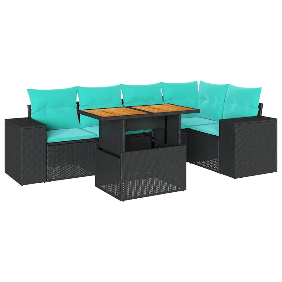 Salon de jardin 6 pcs avec coussins noir résine tressée - 2