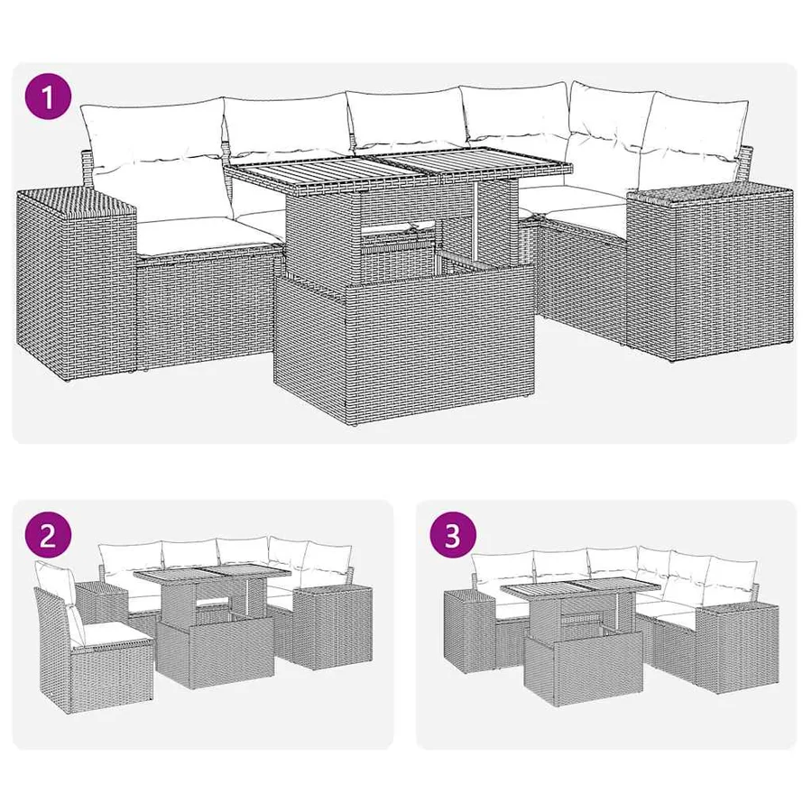 Salon de jardin 6 pcs avec coussins noir résine tressée - 7