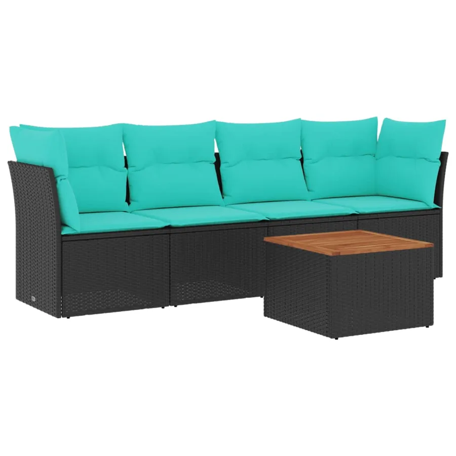 Salon de jardin 5 pcs avec coussins noir résine tressée - 2