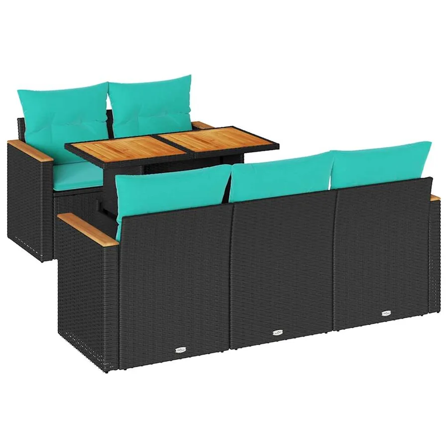 Salon de jardin 6 pcs avec coussins noir résine tressée - 2