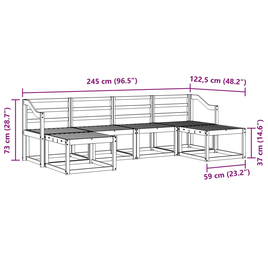 Ensemble de canapés d'extérieur 6 pcs Naturel Bois d'ingénierie - 8