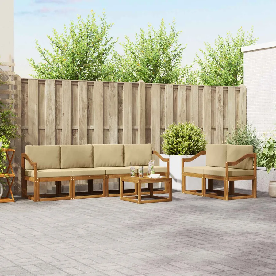 Ensemble de canapés d'extérieur 7 pcs Naturel et Beige