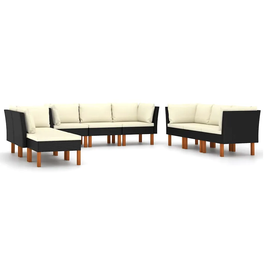 Salon de jardin 9 pcs avec coussins Résine tressée Noir - 2