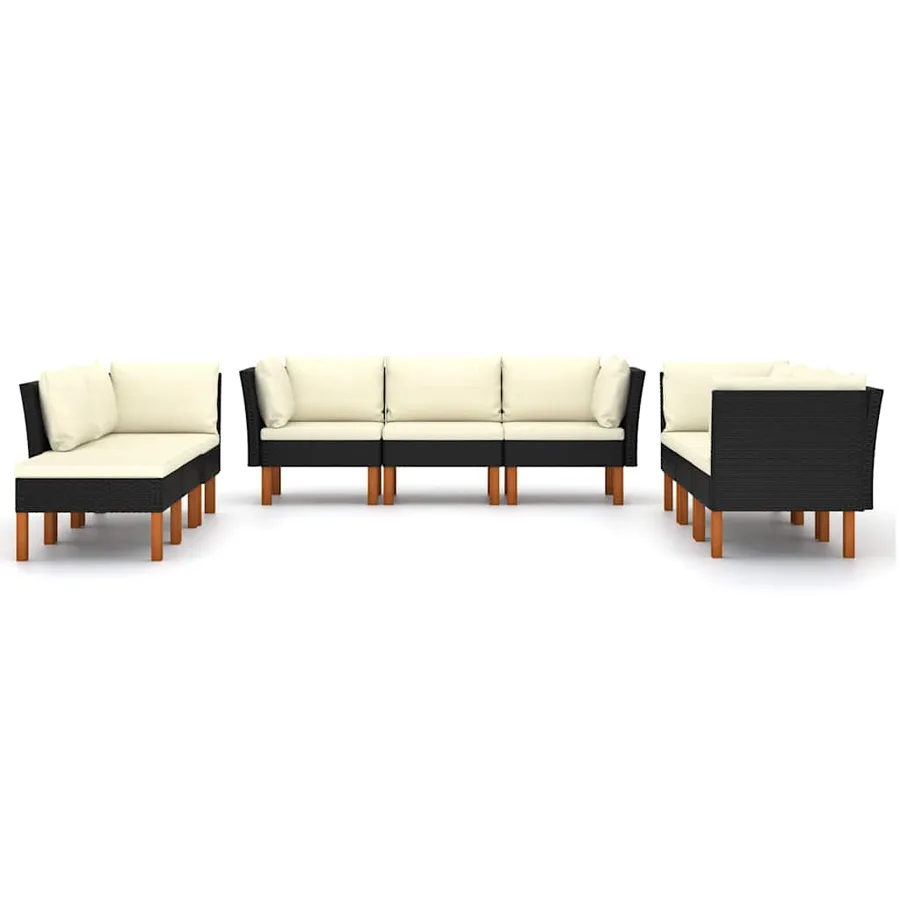 Salon de jardin 9 pcs avec coussins Résine tressée Noir - 3