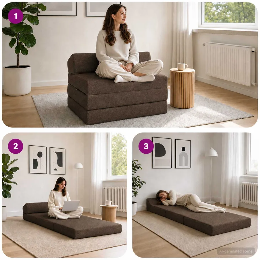 Canapé-lit pliable Taupe 200 x 70 x 10 cm Tissu - 7