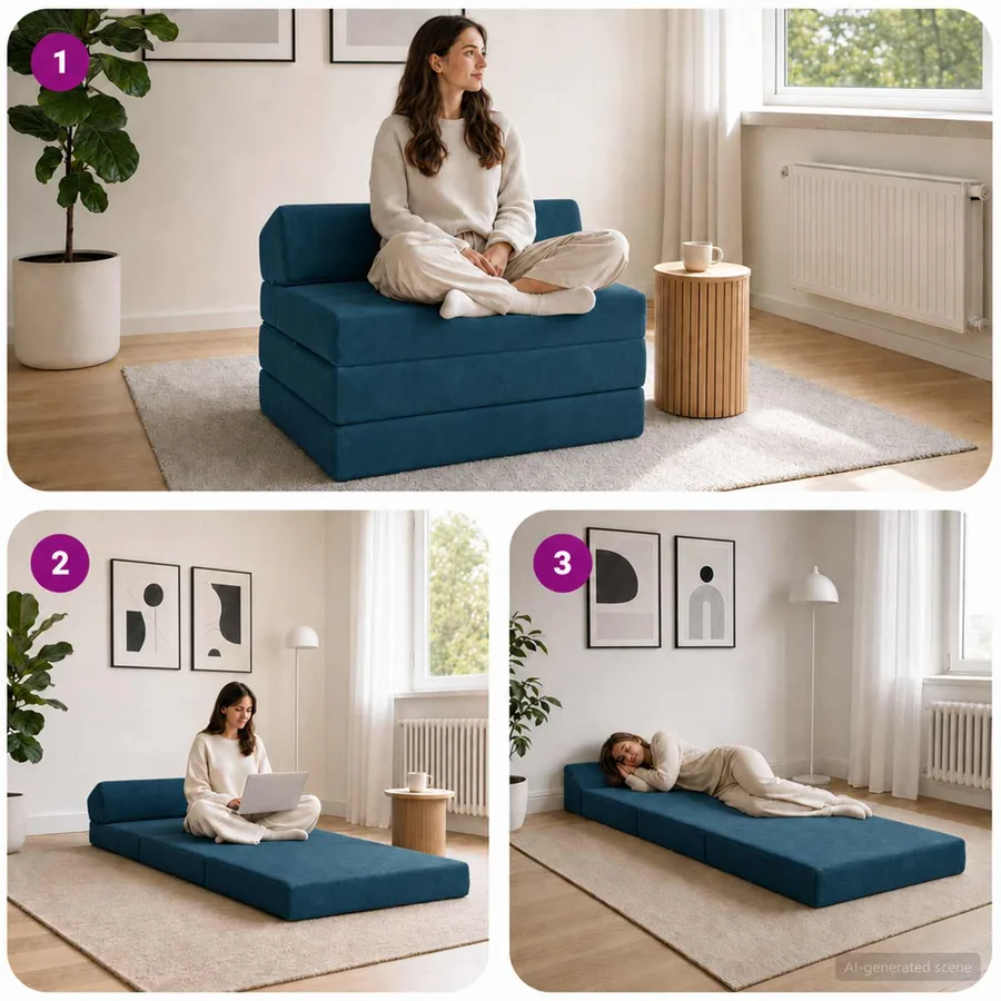 Canapé-lit pliable Bleu 200 x 70 x 10 cm Velours - 7
