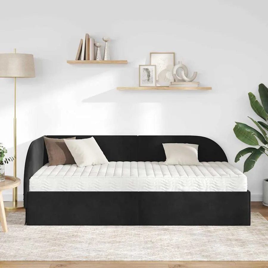 Cadre de lit d'angle avec matelas 2 pcs Noir Velours - 3