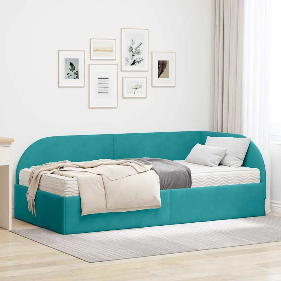 Cadre de lit d'angle avec matelas 2 pcs Turquoise Velours