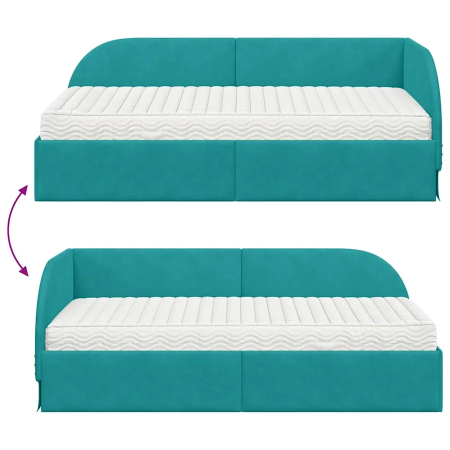 Cadre de lit d'angle avec matelas 2 pcs Turquoise Velours - 12