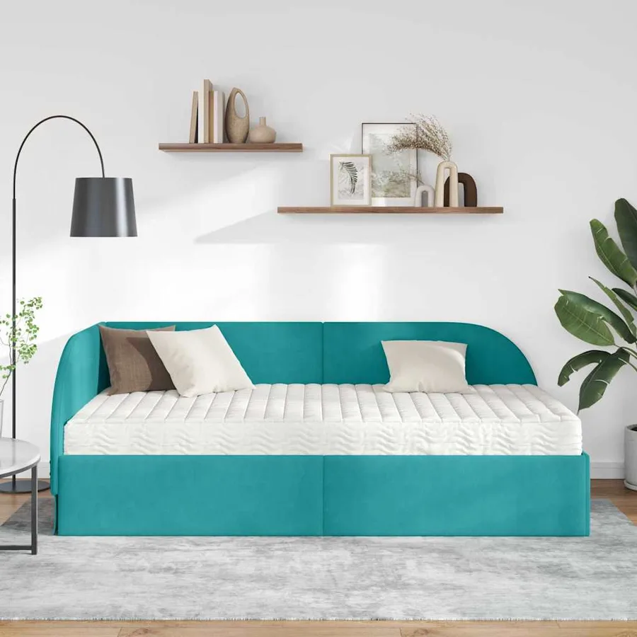 Cadre de lit d'angle avec matelas 2 pcs Turquoise Velours - 3