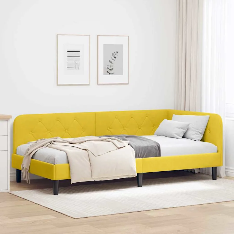 Cadre de lit d'angle Jaune 90 x 190 cm Velours