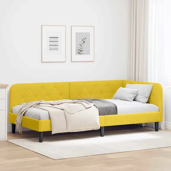Cadre de lit d'angle Jaune 90 x 190 cm Velours