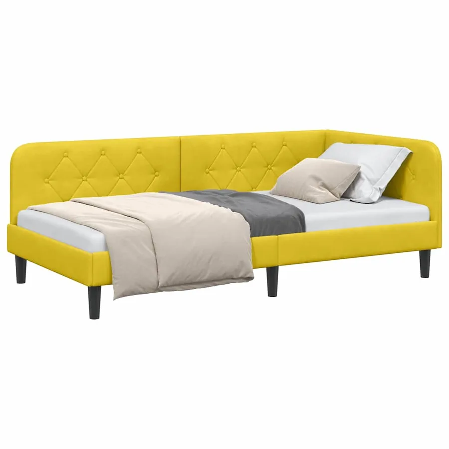 Cadre de lit d'angle Jaune 90 x 190 cm Velours - 3