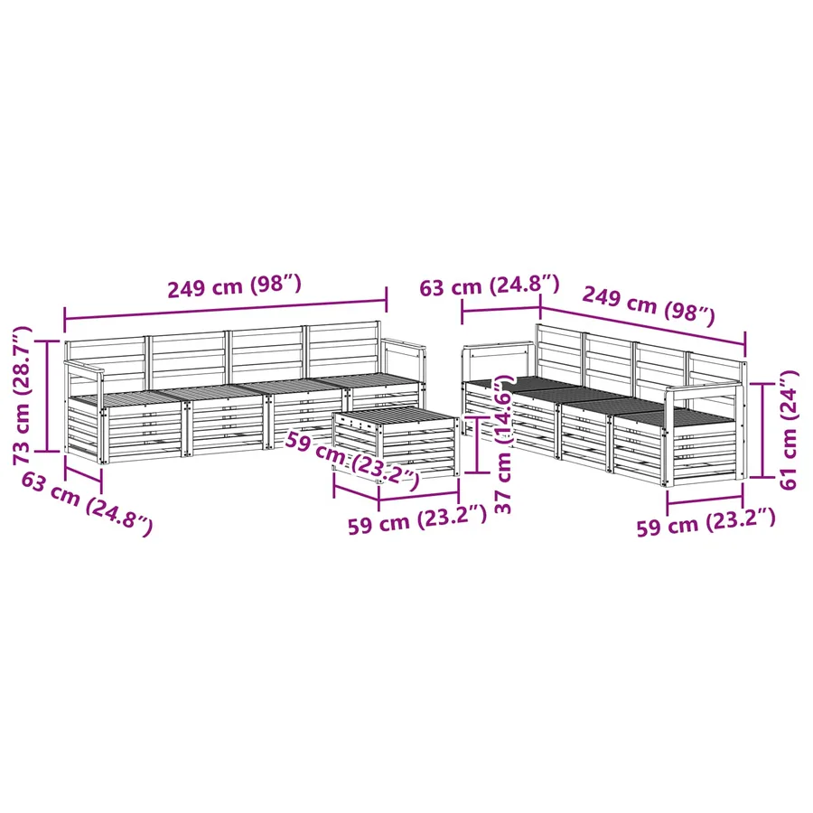 Ensembles de canapés 9 pcs Naturel Bois d'Acacia Massif - 9