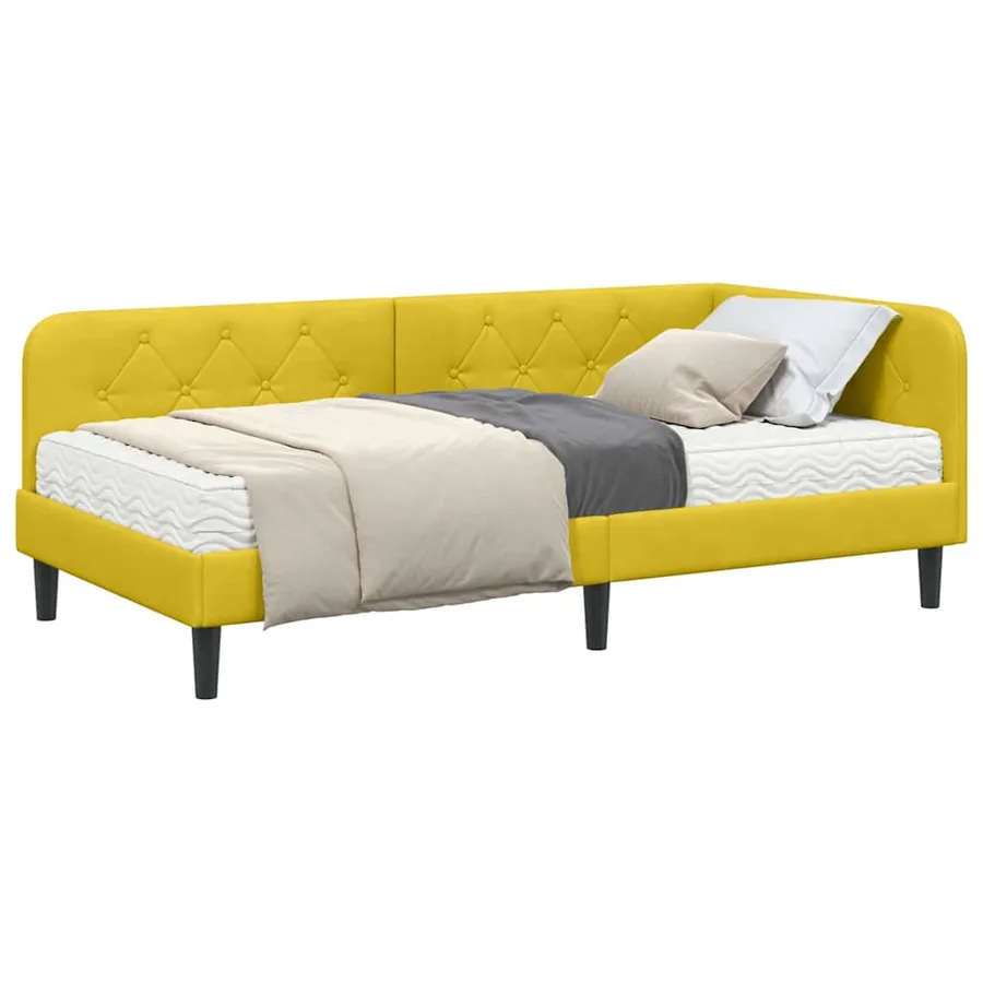 Cadre de lit d'angle Jaune 90 x 190 cm Velours - 3