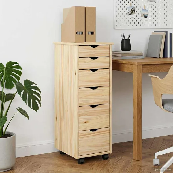 Cabinet roulant Marron 34 x 39 x 93,5 cm Bois de Pin Massif