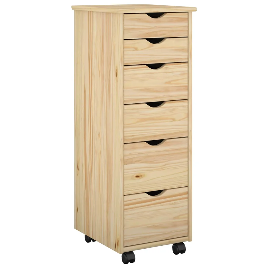 Cabinet roulant Marron 34 x 39 x 93,5 cm Bois de Pin Massif - 2