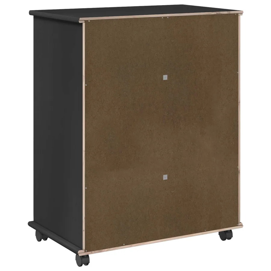 Cabinet roulant Noir 63,5 x 39 x 79 cm Bois de Pin Massif - 7