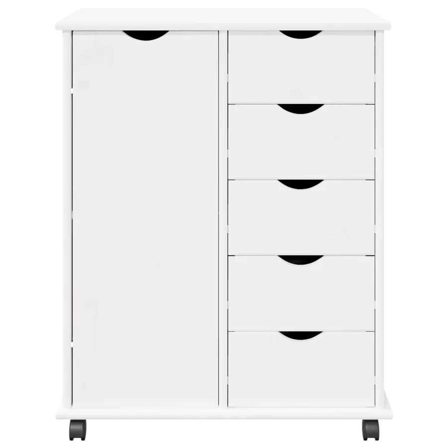 Cabinet roulant Blanc 63,5 x 39 x 79 cm Bois de Pin Massif - 5