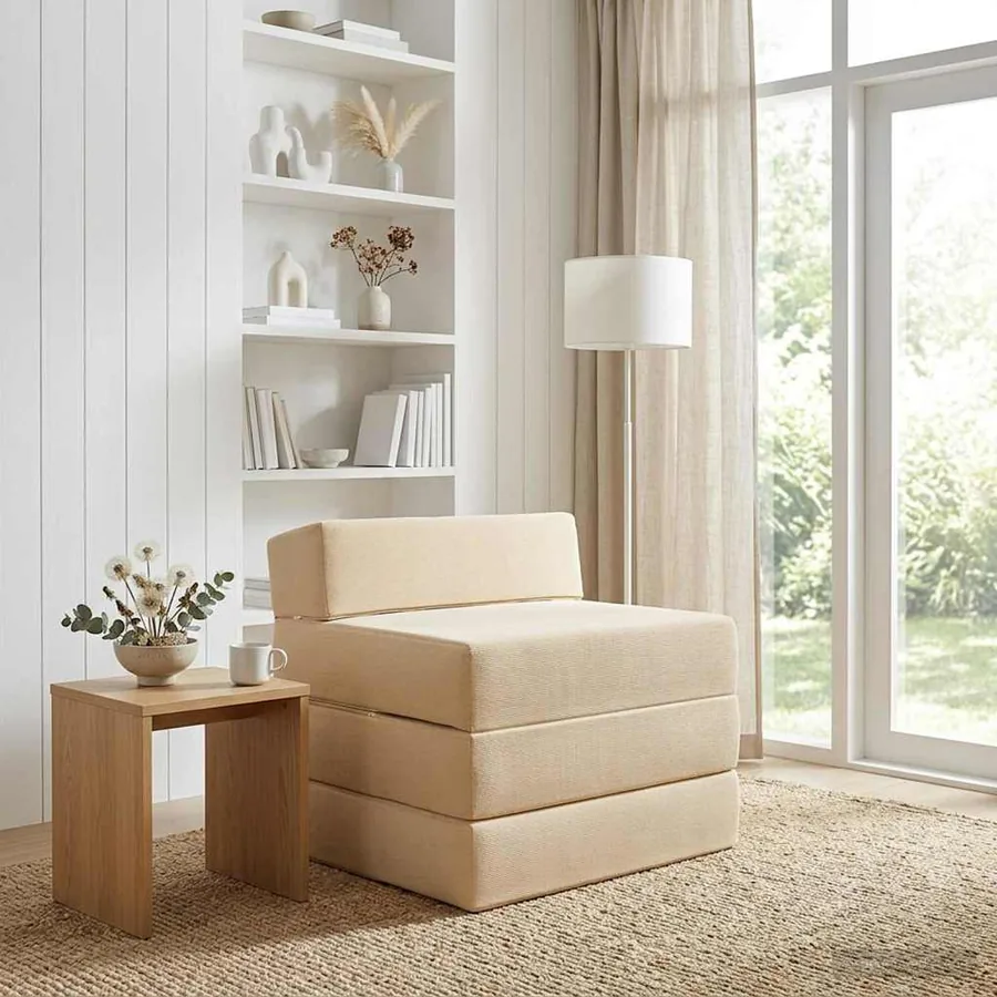 Canapé-lit pliable Crème 200 x 70 x 15 cm