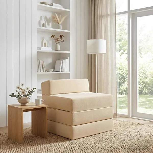 Canapé-lit pliable Crème 200 x 70 x 15 cm