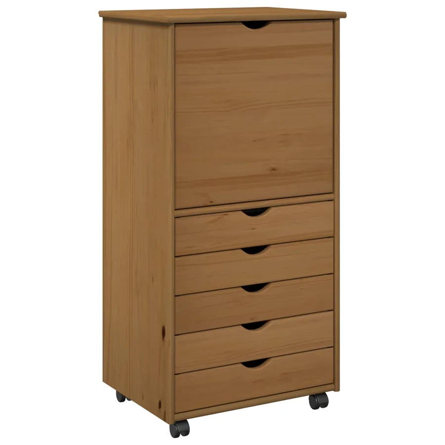 Cabinet roulant Marron miel 53 x 39 x 103 cm Bois de Pin Massif - 2