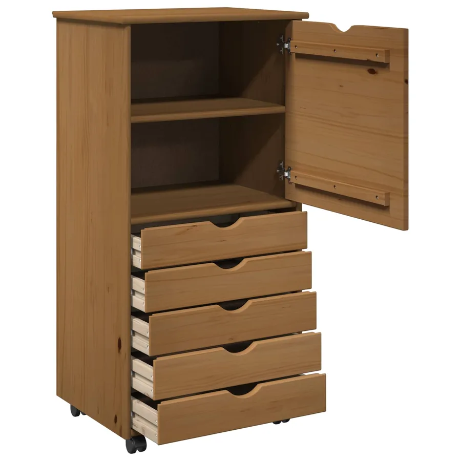 Cabinet roulant Marron miel 53 x 39 x 103 cm Bois de Pin Massif - 4