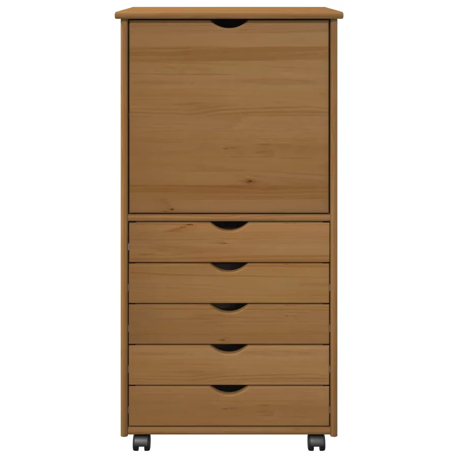 Cabinet roulant Marron miel 53 x 39 x 103 cm Bois de Pin Massif - 5