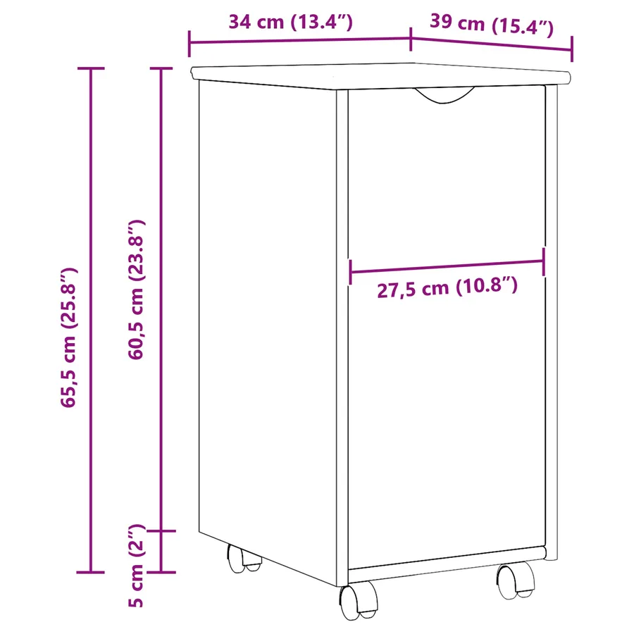 Cabinet roulant avec roue Marron miel 34 x 39 x 65,5 cm - 8