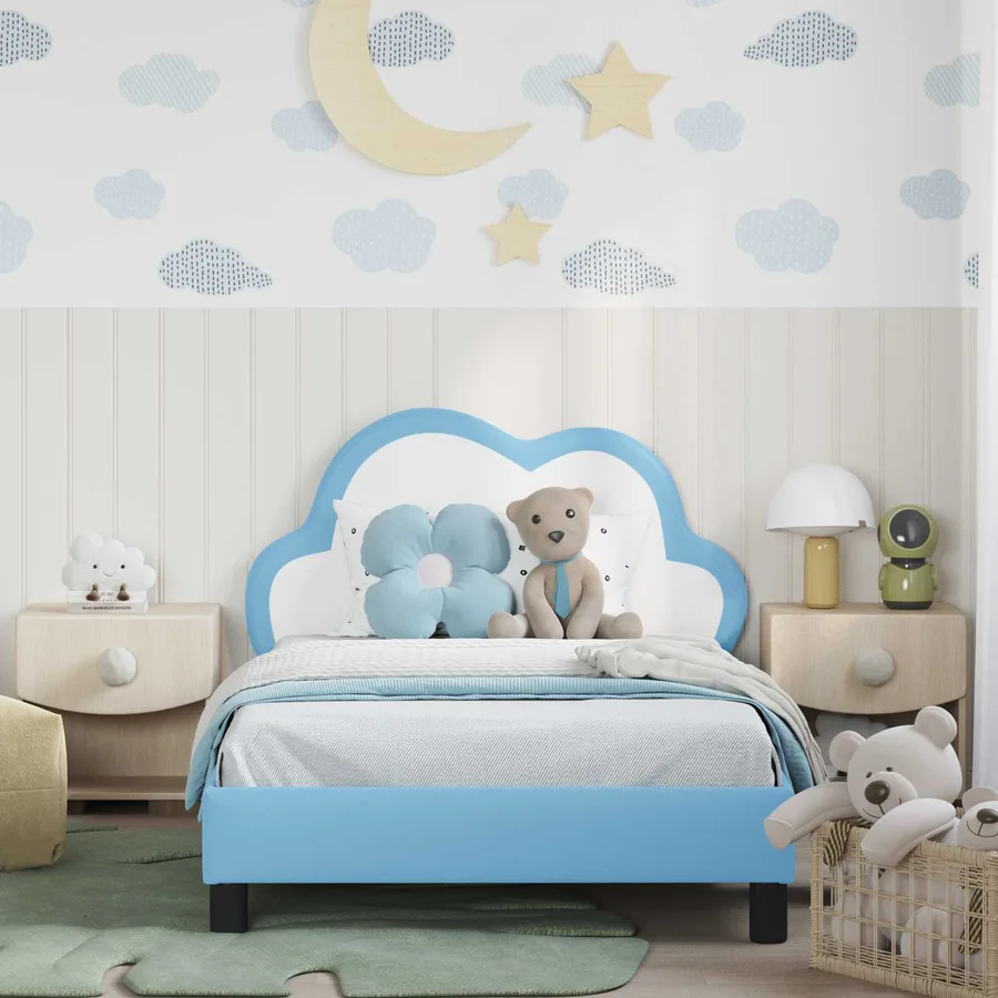 Cadre de lit pour enfants avec tête de lit Bleu 90 x 190 cm PU - 3