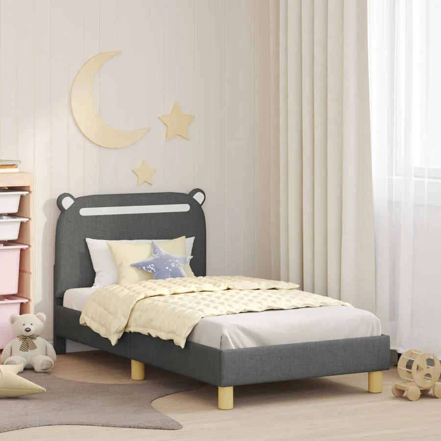 Cadre de lit pour enfants avec tête de lit Gris foncé Tissu