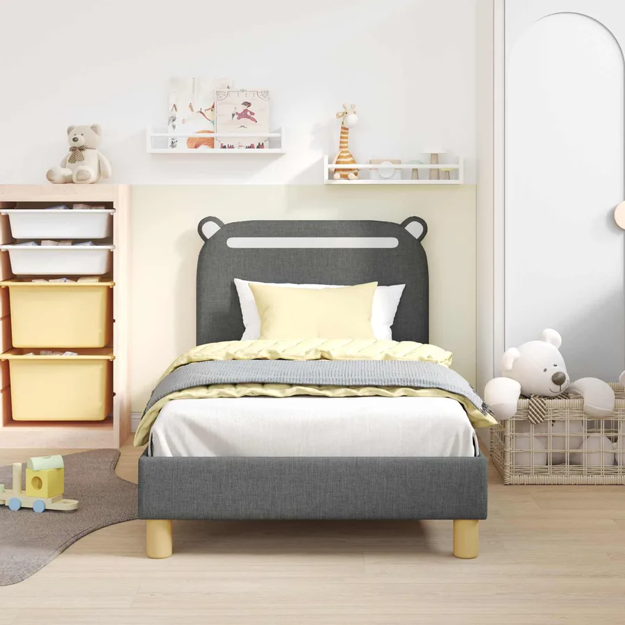 Cadre de lit pour enfants avec tête de lit Gris foncé Tissu - 3