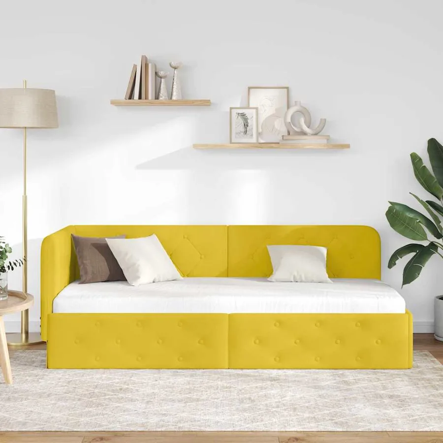 Cadre de lit d'angle Jaune 80 x 200 cm Velours - 4