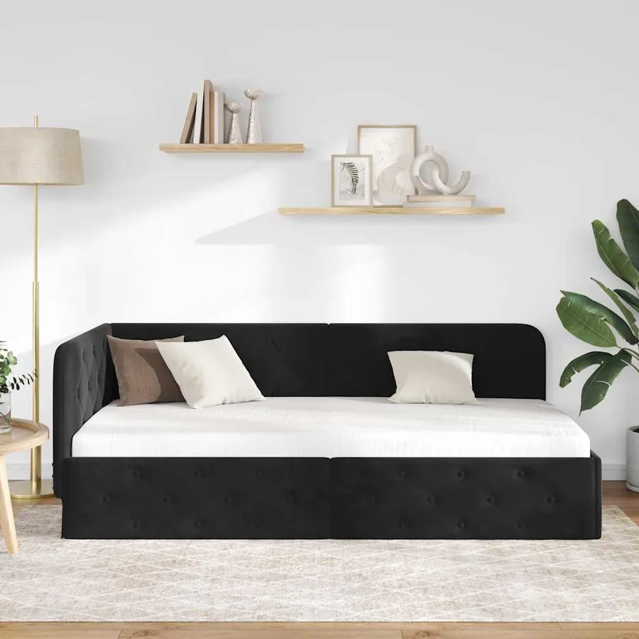 Cadre de lit d'angle Noir 90 x 200 cm Velours - 4