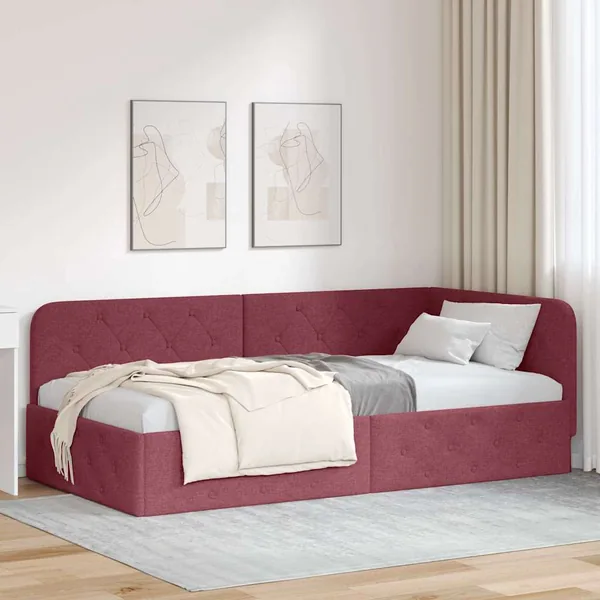 Cadre de lit d'angle Bordeaux 100 x 200 cm tissu