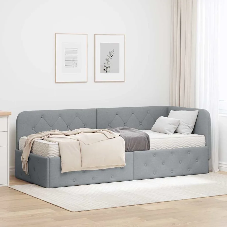 Cadre de lit d'angle Gris clair 80 x 200 cm tissu