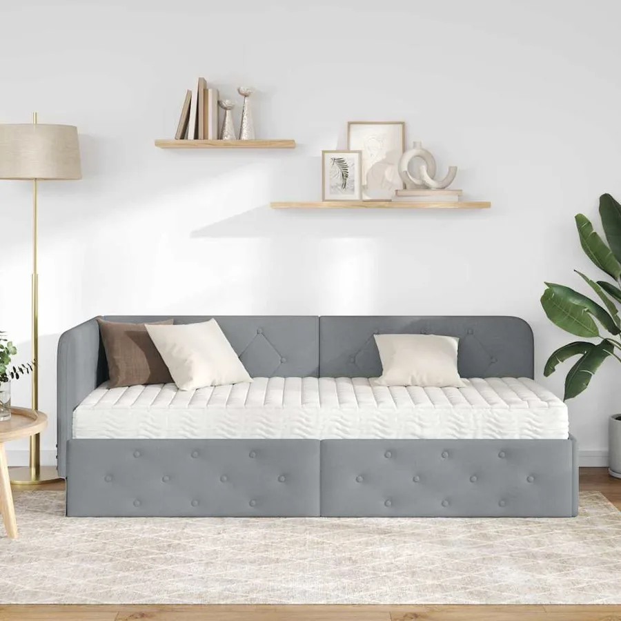 Cadre de lit d'angle Gris clair 80 x 200 cm tissu - 4