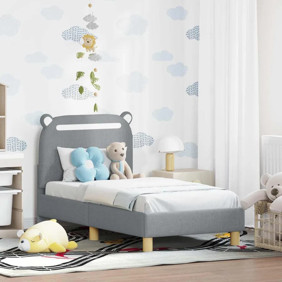 Cadre de lit pour tout-petit avec tête de lit Gris clair Tissu