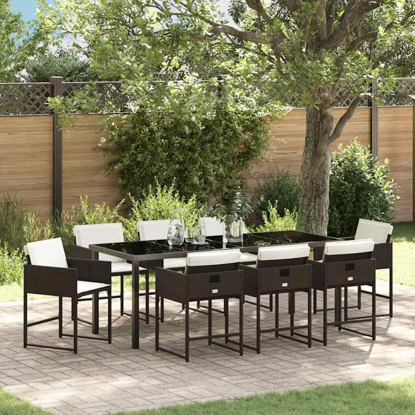 Ensemble de salle à manger pour jardin 9 pcs Marron polyrotin