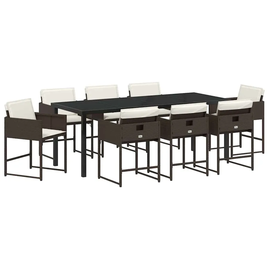 Ensemble de salle à manger pour jardin 9 pcs Marron polyrotin - 2