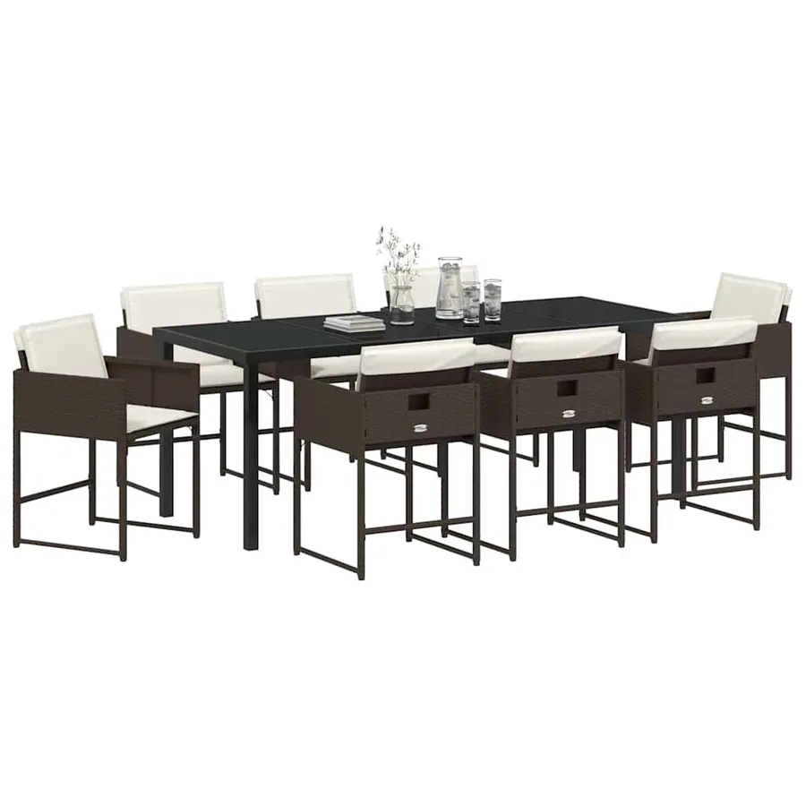 Ensemble de salle à manger pour jardin 9 pcs Marron polyrotin - 3
