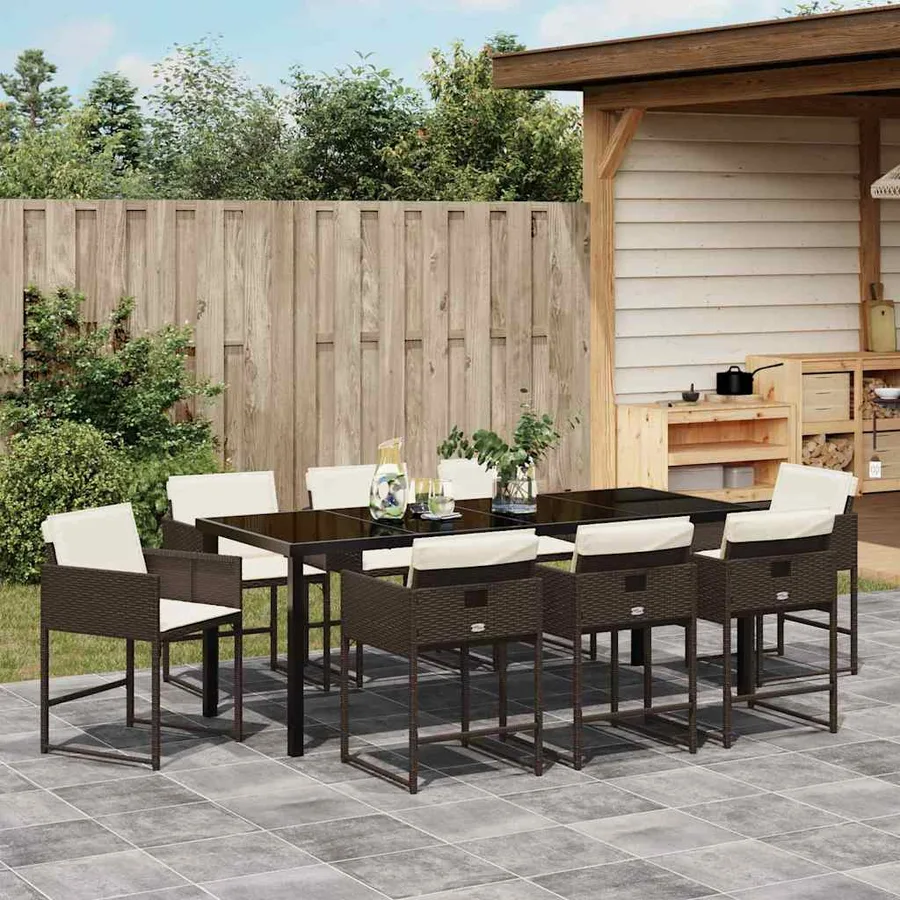 Ensemble de salle à manger pour jardin 9 pcs Marron polyrotin - 4