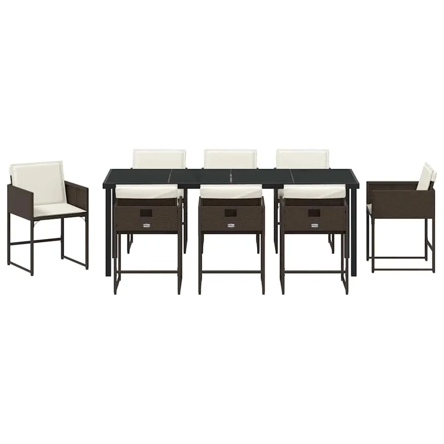 Ensemble de salle à manger pour jardin 9 pcs Marron polyrotin - 7