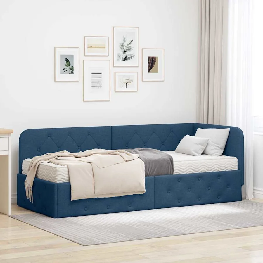 Cadre de lit d'angle Bleu 80 x 200 cm tissu