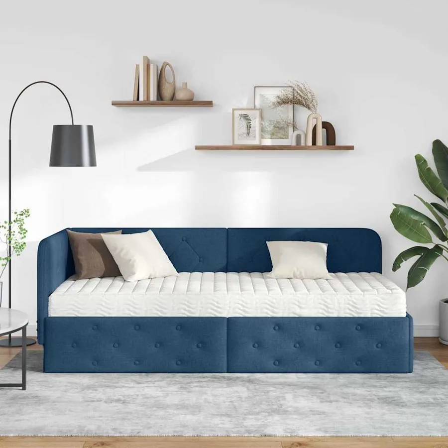 Cadre de lit d'angle Bleu 80 x 200 cm tissu - 4