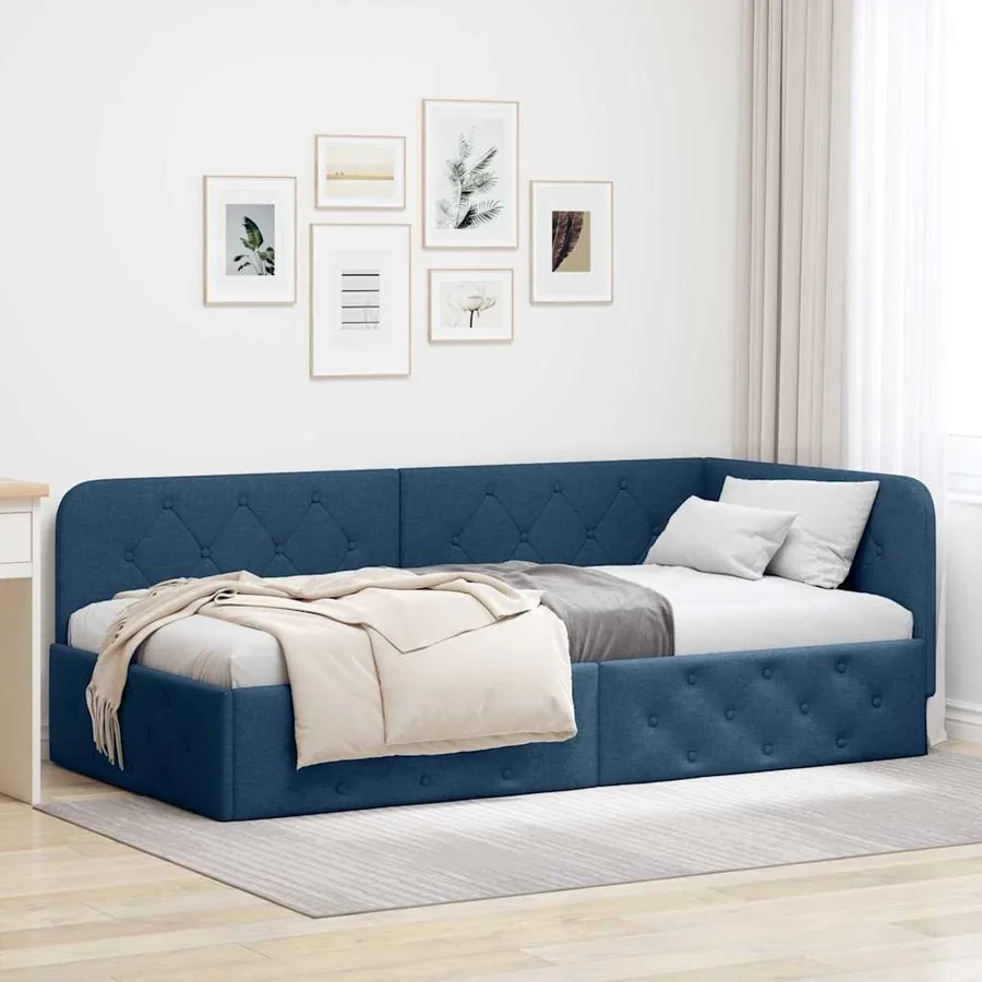 Cadre de lit d'angle Bleu 100 x 200 cm tissu