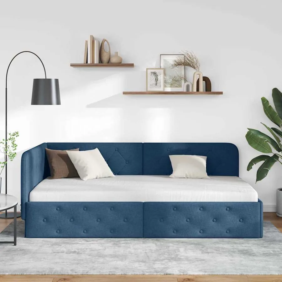Cadre de lit d'angle Bleu 100 x 200 cm tissu - 4