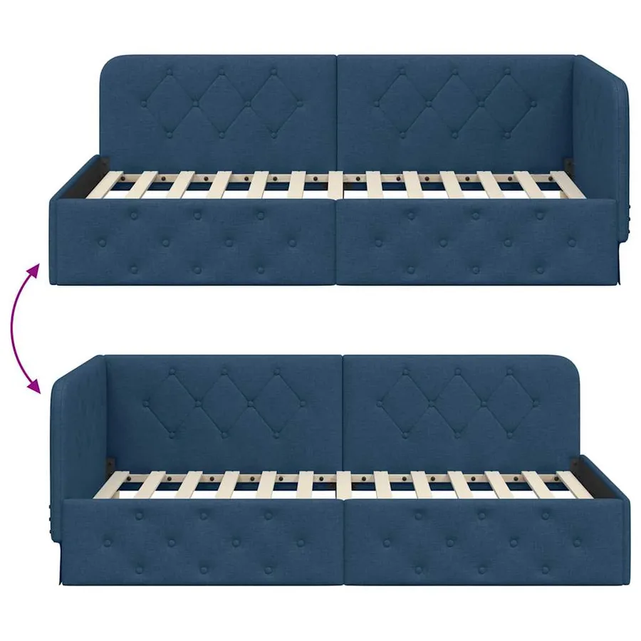 Cadre de lit d'angle Bleu 100 x 200 cm tissu - 9