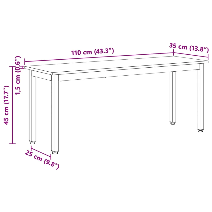 banc Blanc 110 x 35 x 45 cm Bois de pin massif - 8